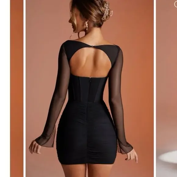 Oh Polly Nirvana body on long sleeve mini dress sz 4 - Picture 2 of 5